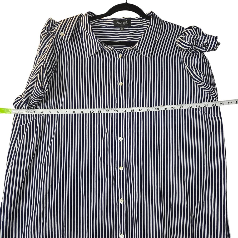 Arna York Collection 18/20 Navy Blue White Striped Button Front Tunic Top Flowy - Picture 7 of 10